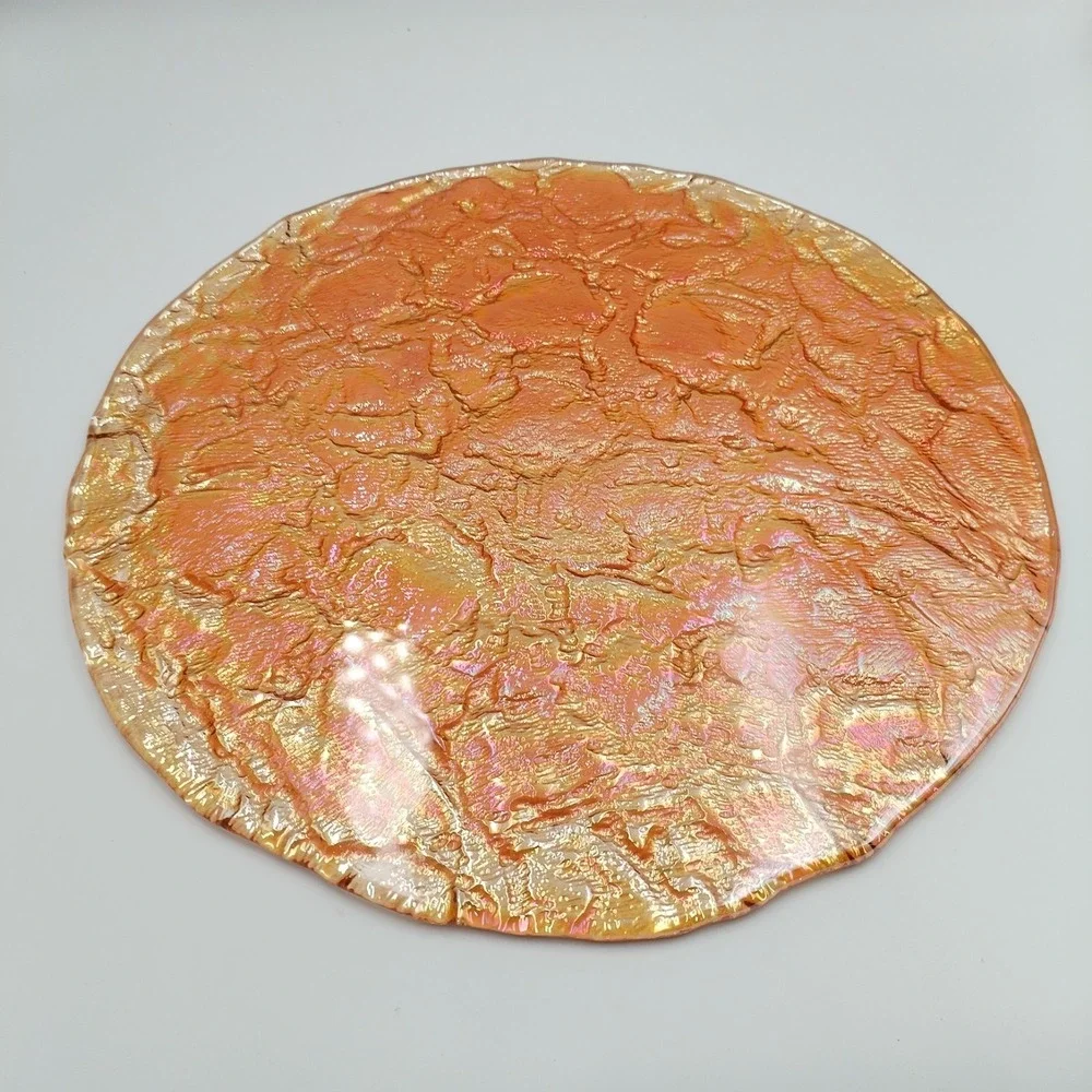 Marigold Carnival Glass Style 13 In Charger Plate Textured Ice Tree Bark Platter